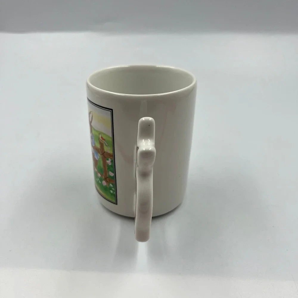 Vintage Glazed Ceramic Coffee Mug‎ Cup Spring Easter Bunny Rabbit Handle